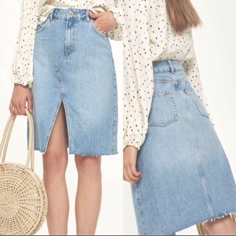 Topshop Moto Denim Split Skirt US 12 EU 44 EUC